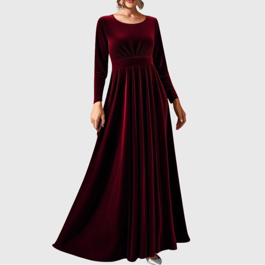 Beatrice women long sleeve velvet maxi dress with round neckline