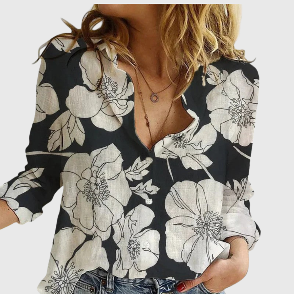 Manon cotton-linen blend lapel collar blouse in a relaxed drape