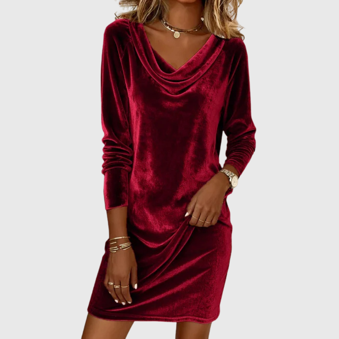 Maribel women relaxed-fit draped velvet dress in soft plush fabric