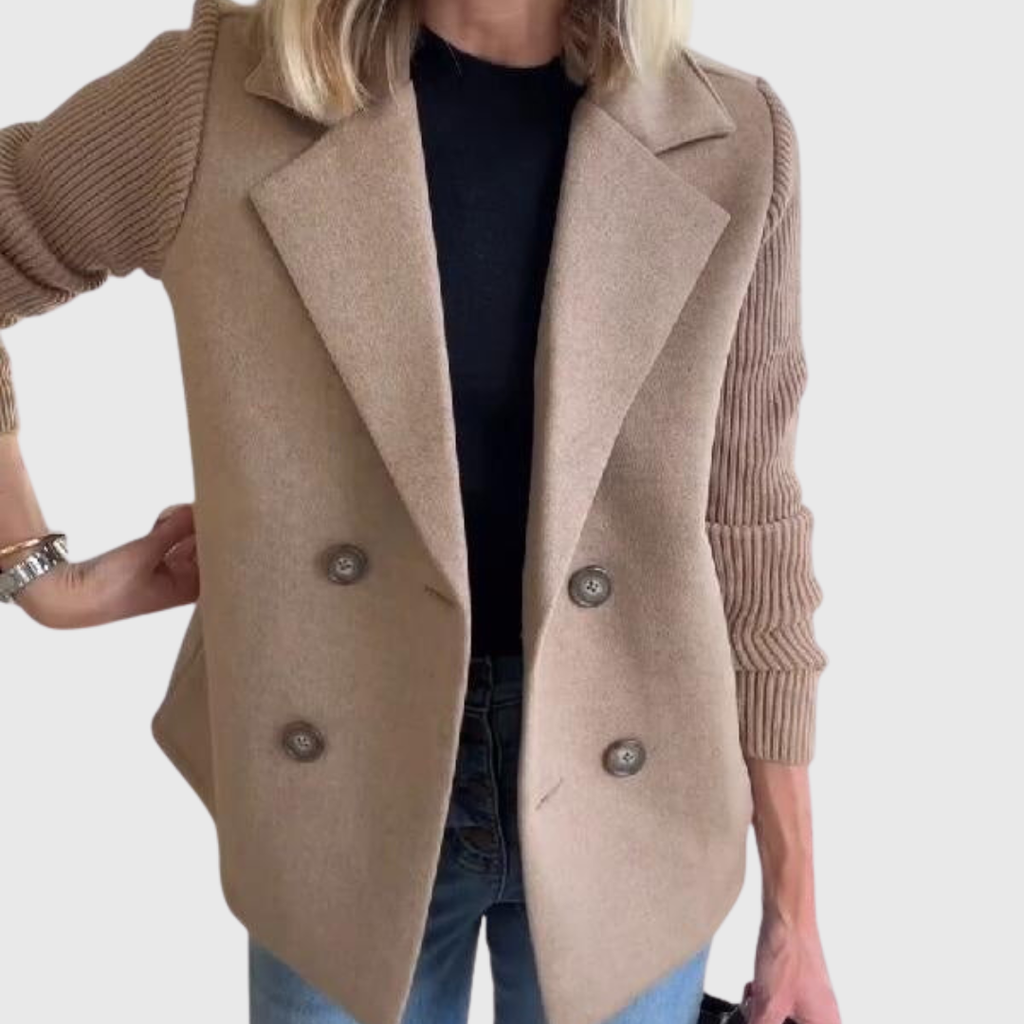 Melina double-breasted tailored blazer showing front button closure