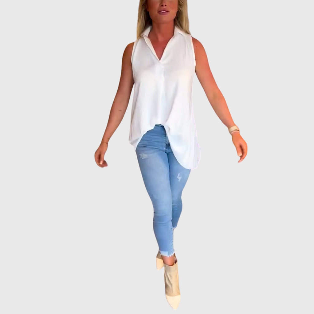 Maelle sleeveless top with lapel collar