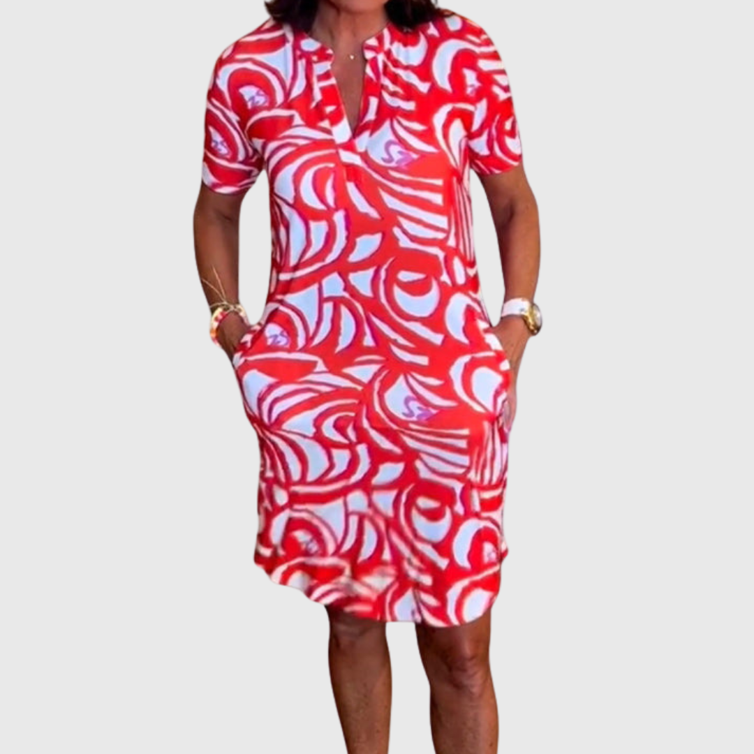 Avenue Flattering A-Line Walking Dress with airy short sleeves and flared skirt