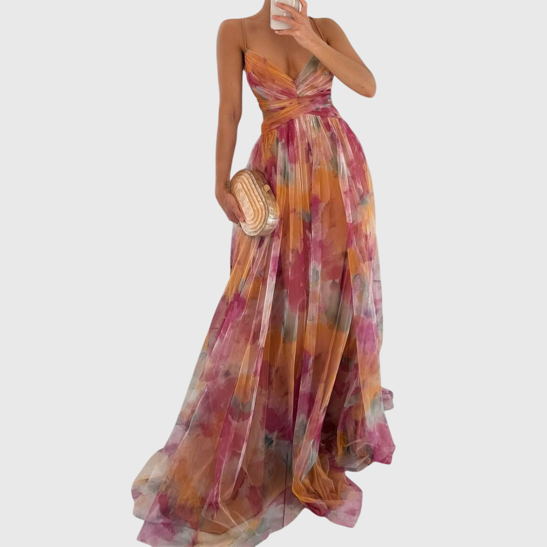 June women floral criss-cross maxi dress with romantic floral print