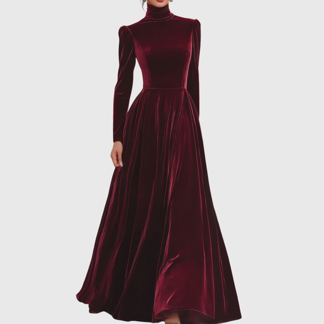 Eleanor women high-neck velvet maxi dress with fitted bodice