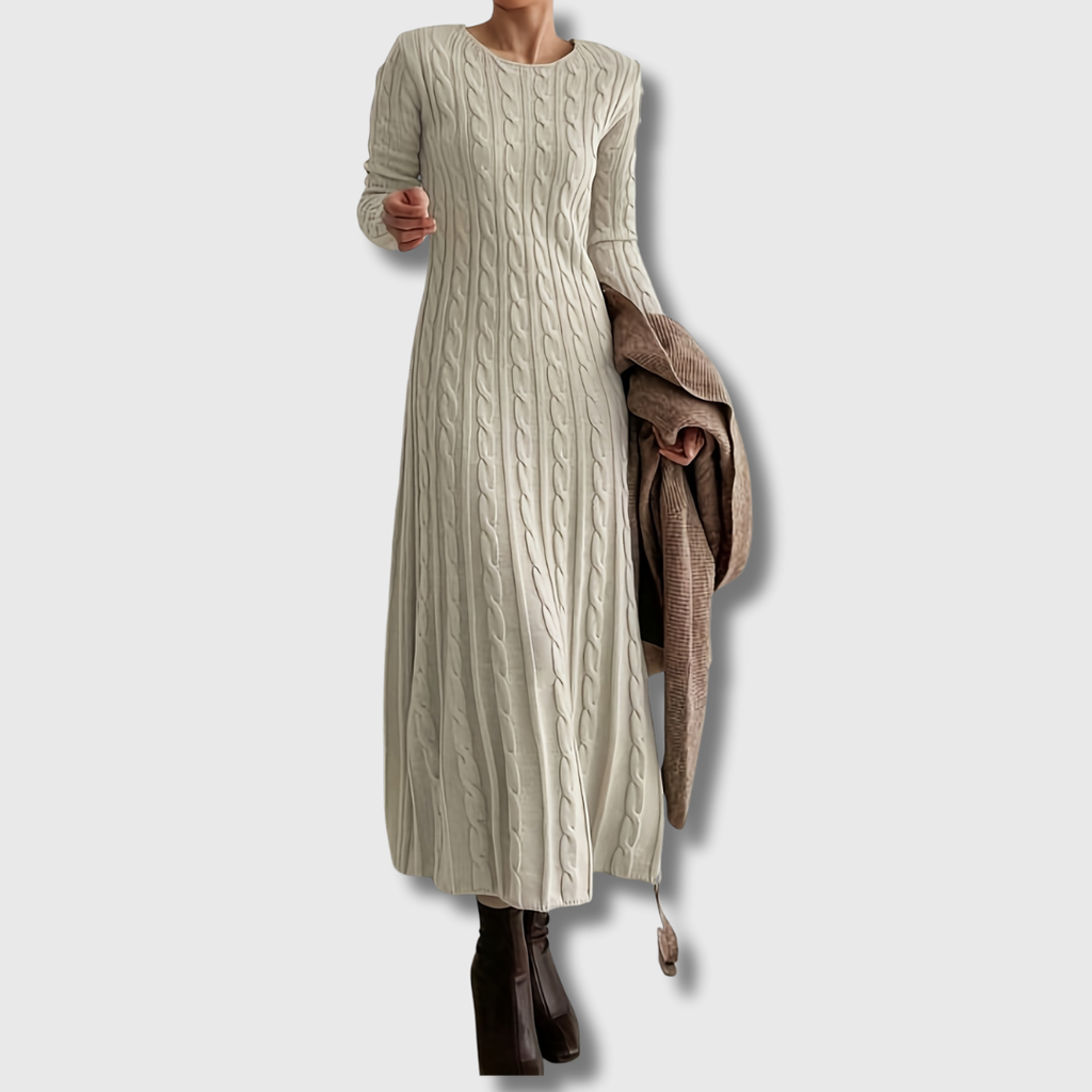 Evelyn Cozy Cable Knit Maxi Dress in full-length textured knit