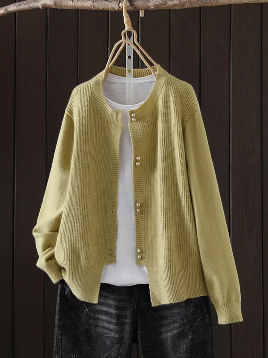 Auri - Pearl-Button Crewneck Cardigan