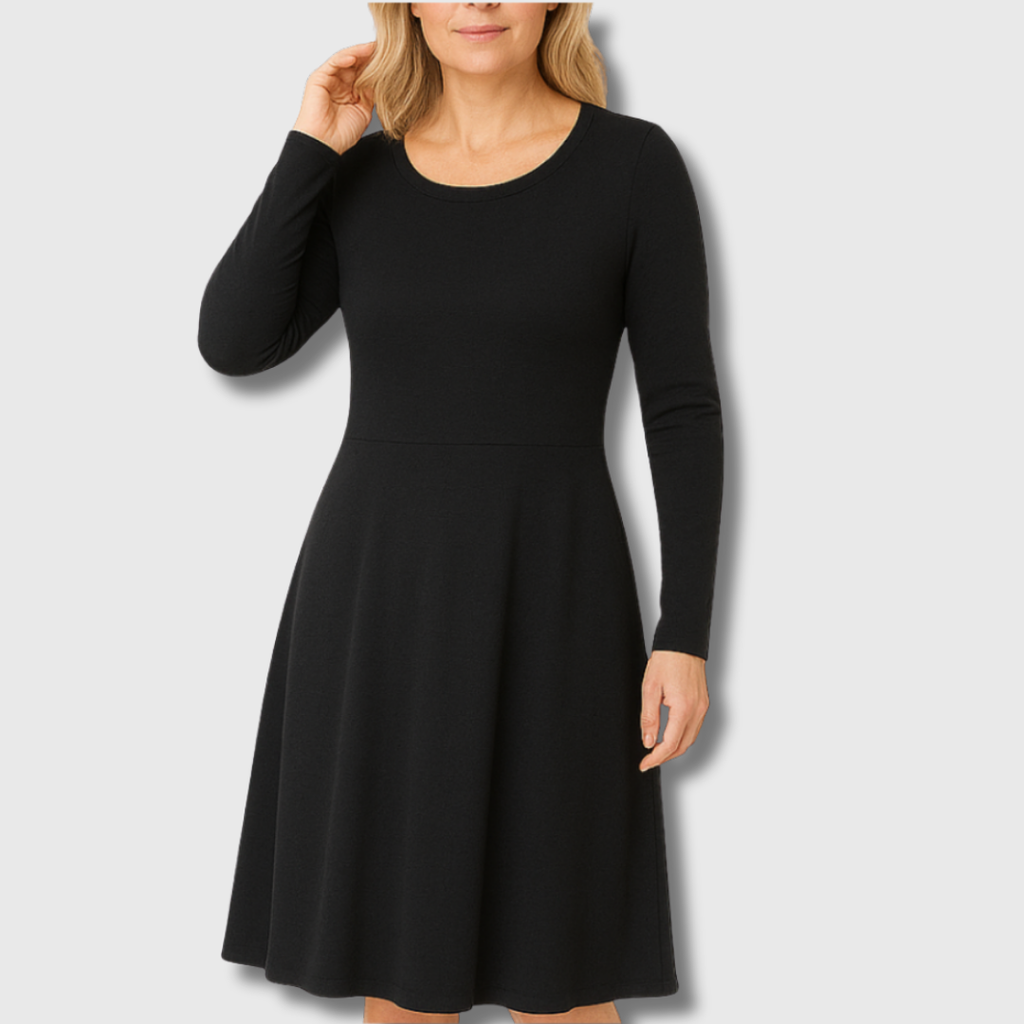 Ava women classic fit and flare long sleeve dress with scoop neck