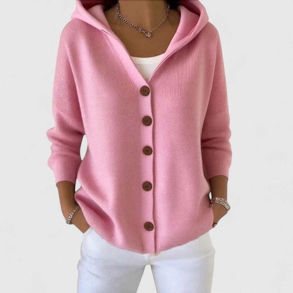 Rhezalynn - Button-Front Hooded Cardigan
