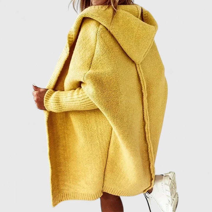 Auryssiah - Oversized Hooded Knee-Length Cardigan