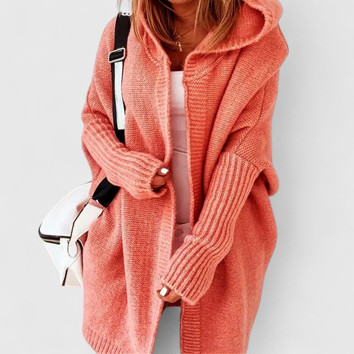 Auryssiah - Oversized Hooded Knee-Length Cardigan
