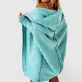 Auryssiah - Oversized Hooded Knee-Length Cardigan