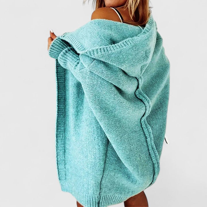 Auryssiah - Oversized Hooded Knee-Length Cardigan