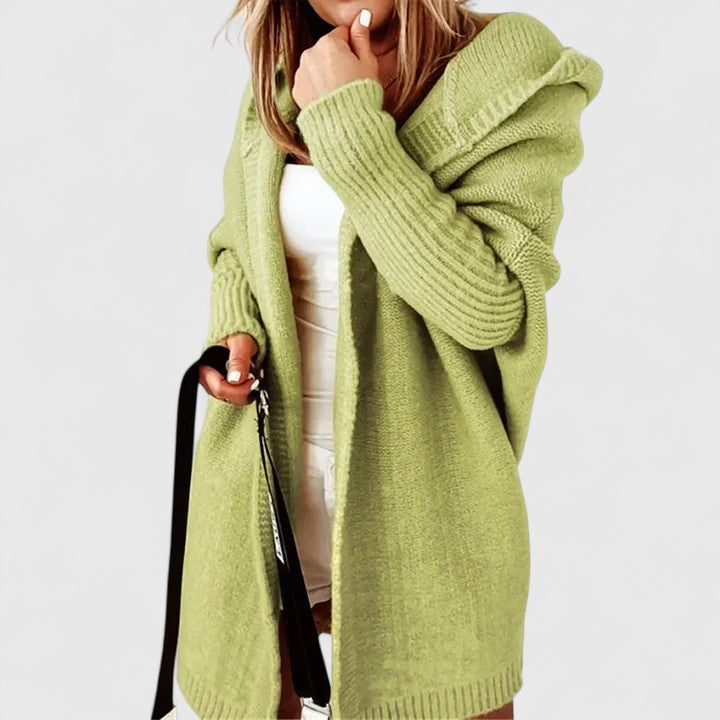 Auryssiah - Oversized Hooded Knee-Length Cardigan