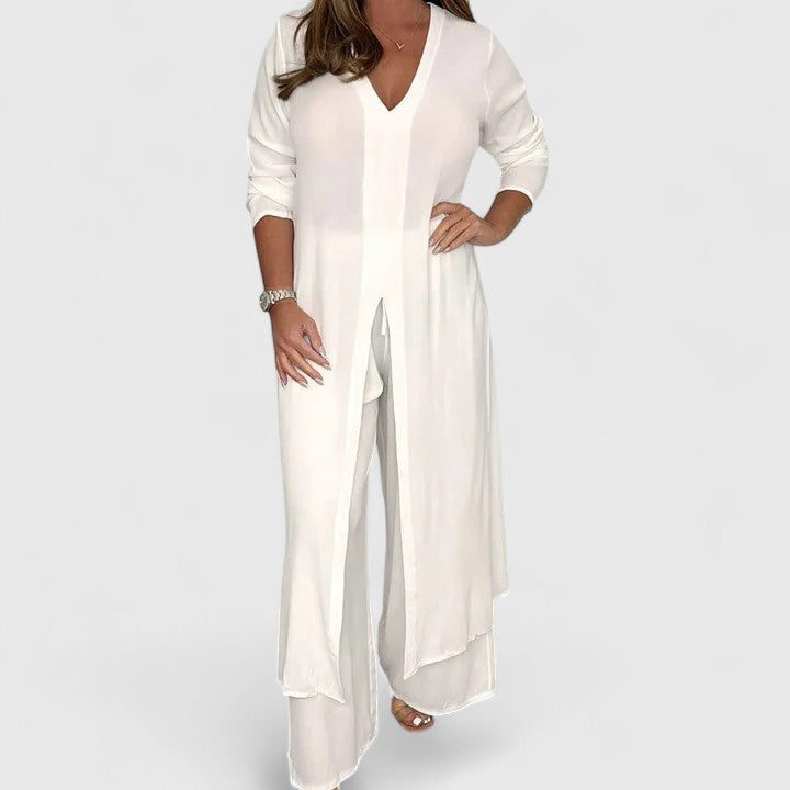 Carmella pullover top and high-waist wide-leg pants set