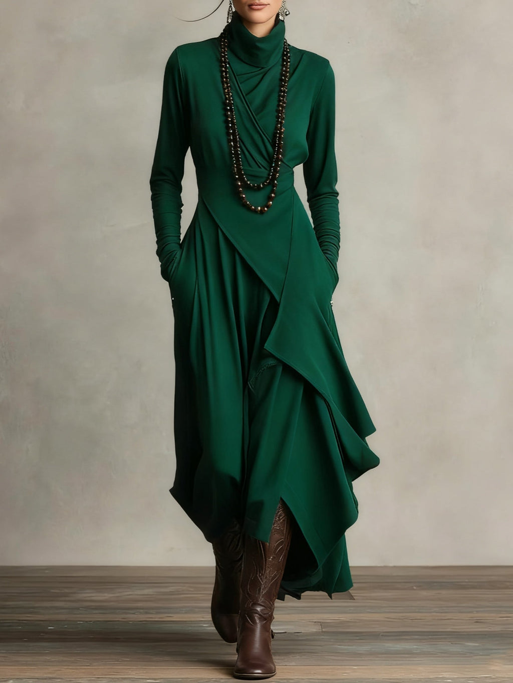 Evelyn Asymmetrical High-Neck Maxi Dress