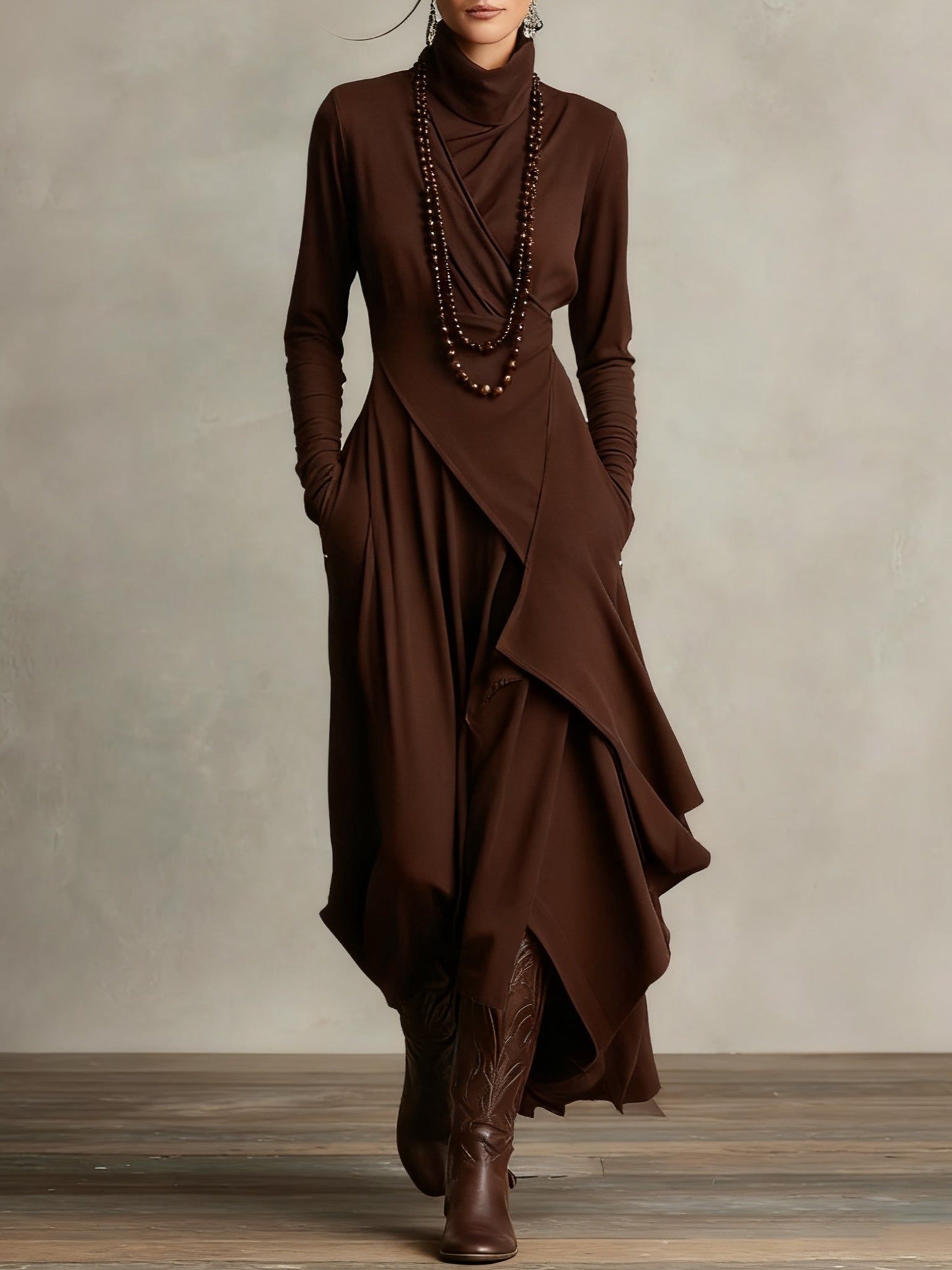 Evelyn Asymmetrical High-Neck Maxi Dress