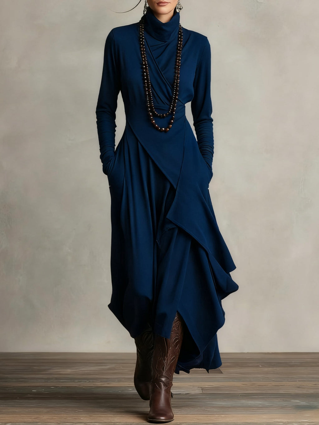 Evelyn Asymmetrical High-Neck Maxi Dress