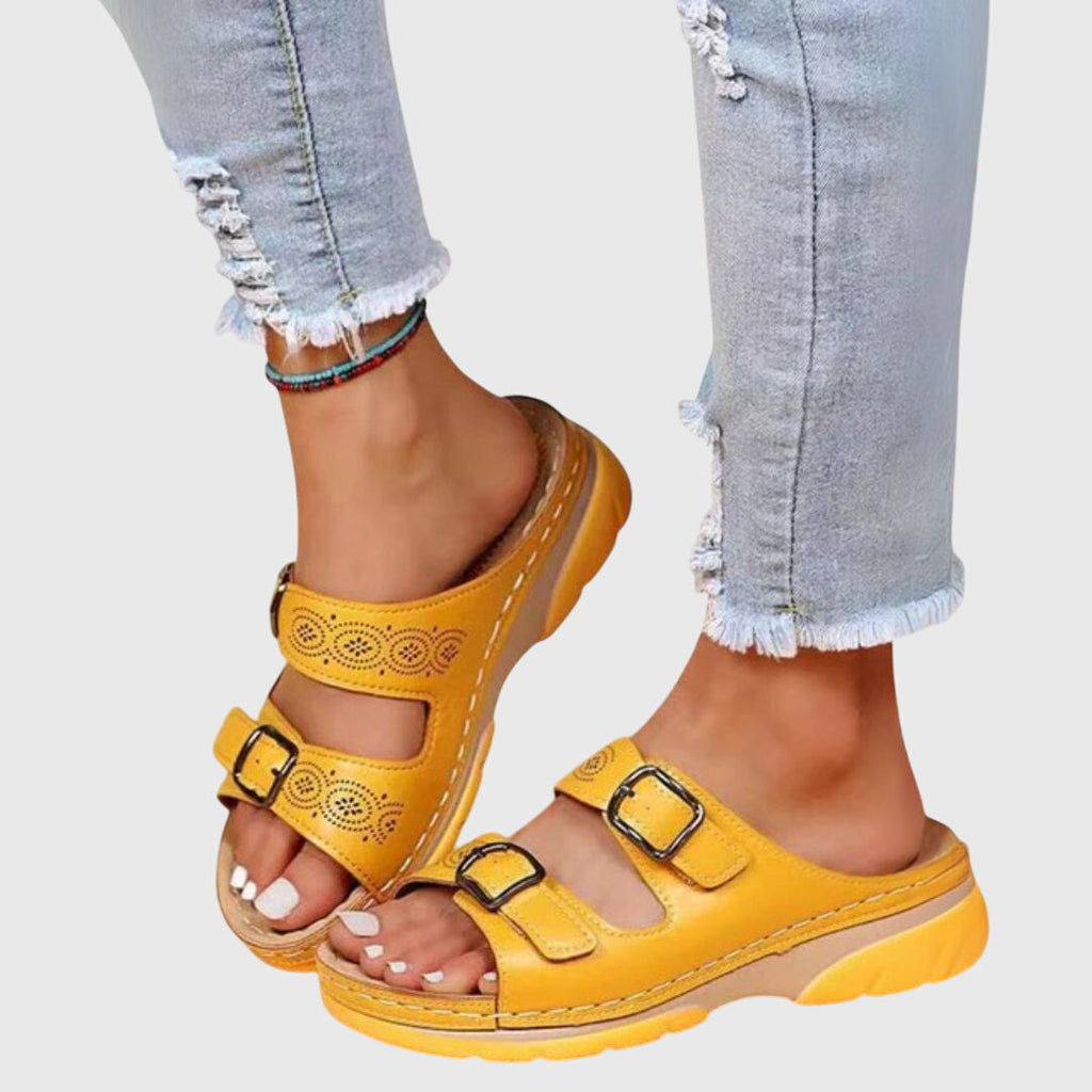 Diora Leather Wedge Sandals