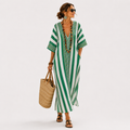 Zoe long fluid caftan with vertical green stripes