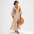 Sofia long lilac caftan dress with soft floral pattern