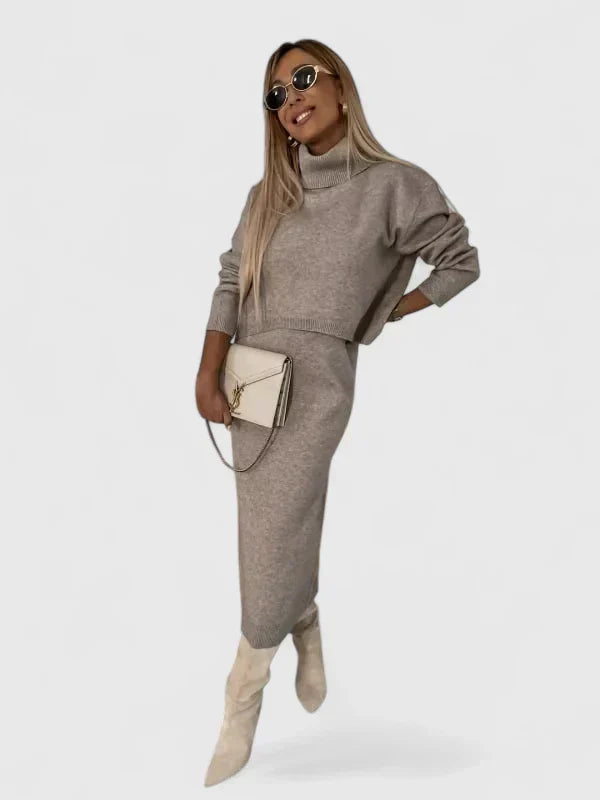 Chrystahl - Elegant Dress and Turtleneck Sweater Set
