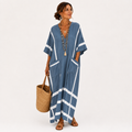 Leila flowing long blue striped caftan cover-up