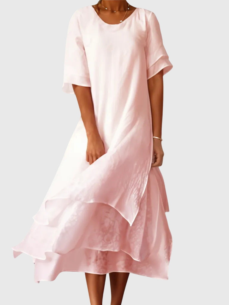 Avril Open Neckline Flowing Dress with graceful neckline design and airy drape
