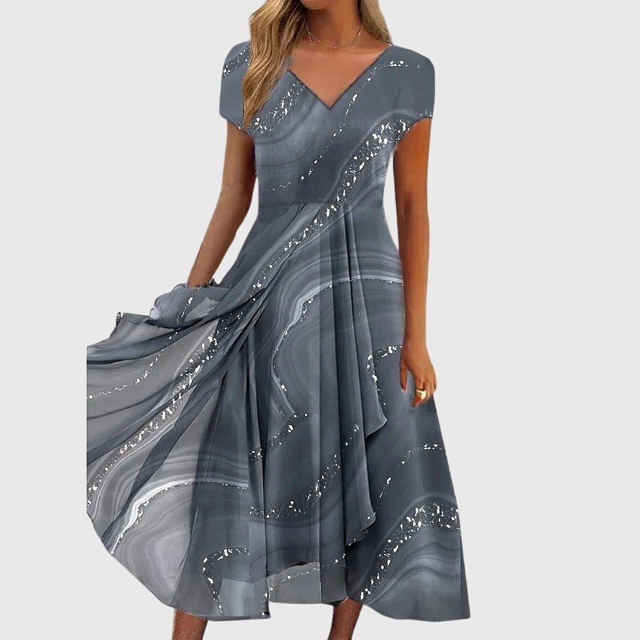 Aubrielle - Flowy Swirl Midi Dress