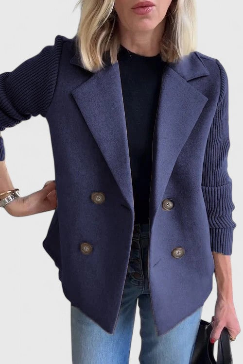 Winslet - Double-Breasted Contrast-Sleeve Blazer