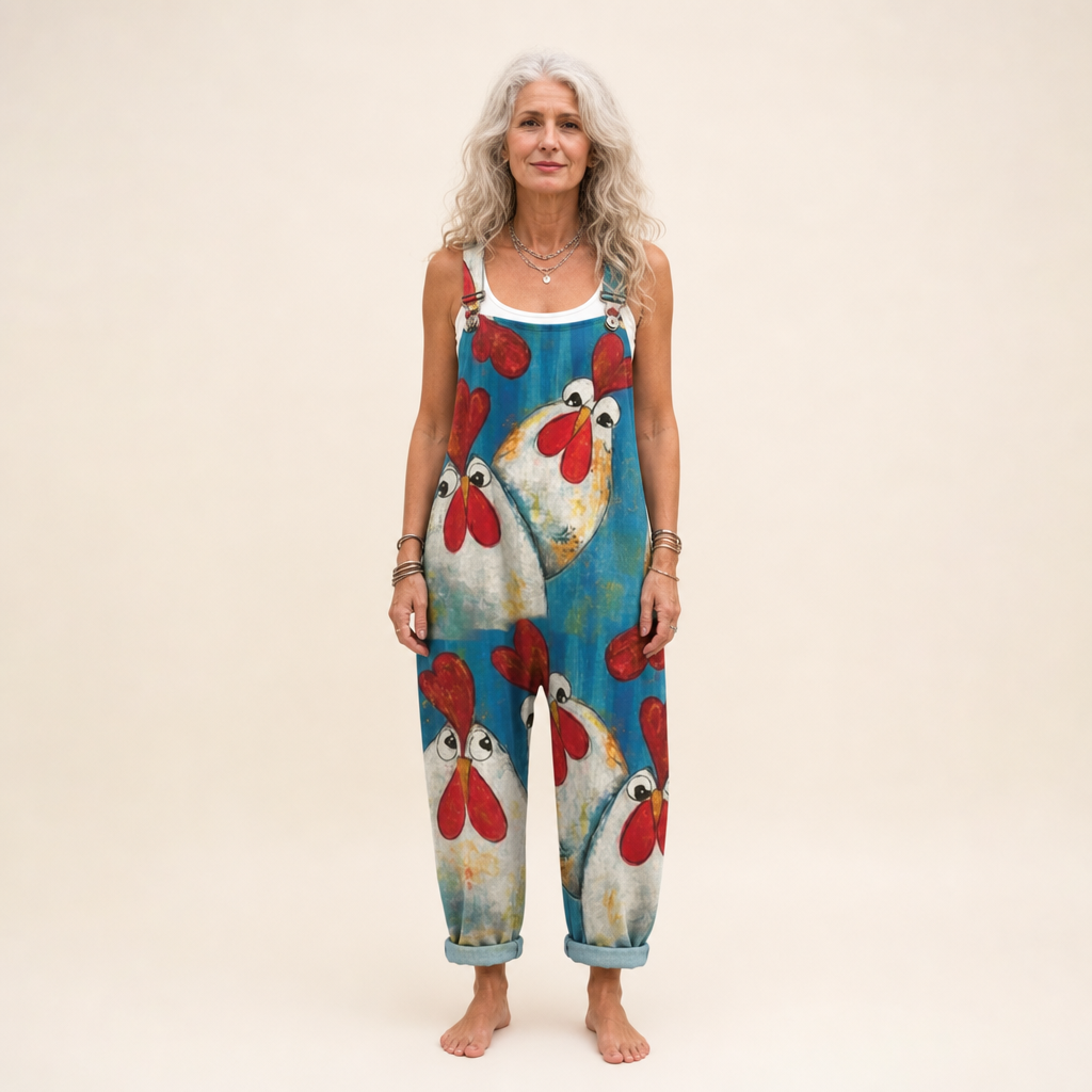 Marie - Vibrant Bohemian Poppy Print Overalls