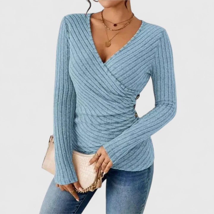 Claire - Elegant Tuck V-Neck Top
