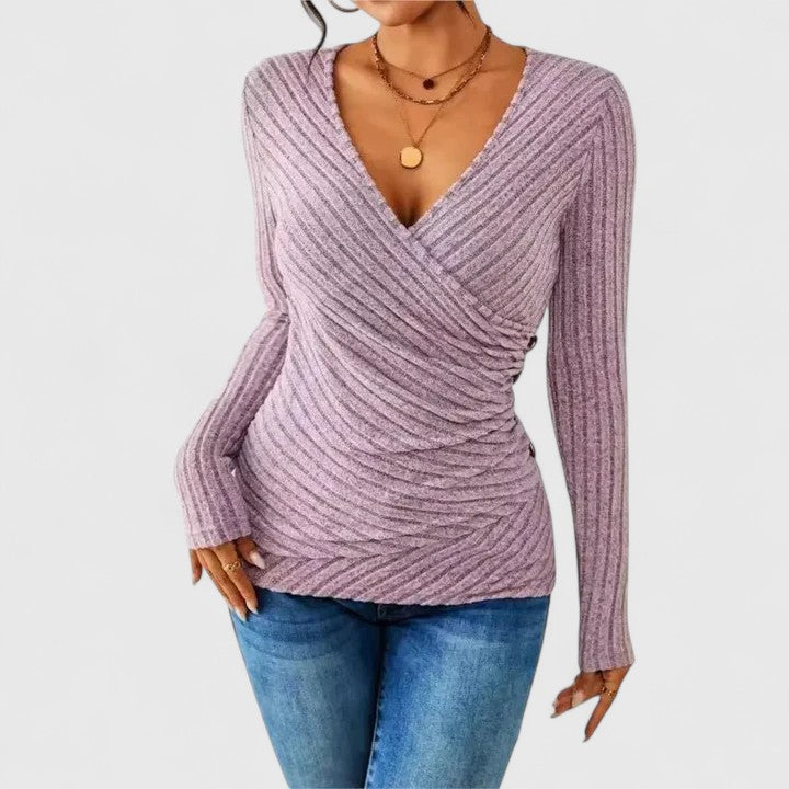Claire elegant tuck v neck top