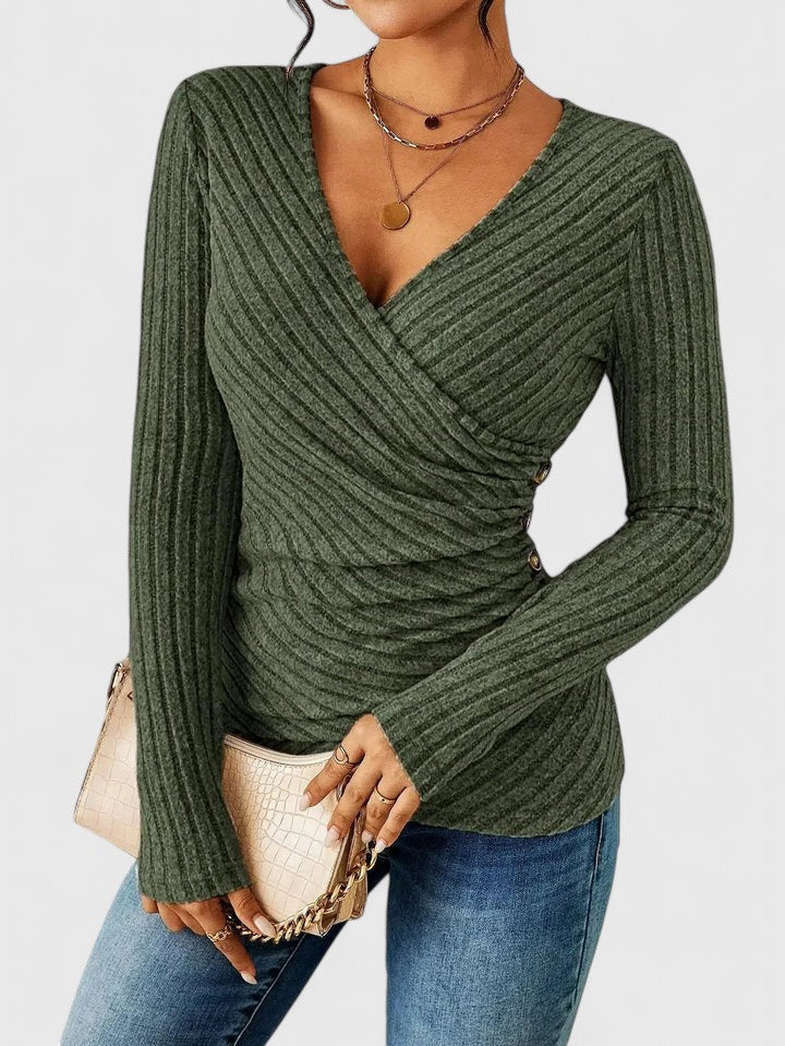Claire - Elegant Tuck V-Neck Top