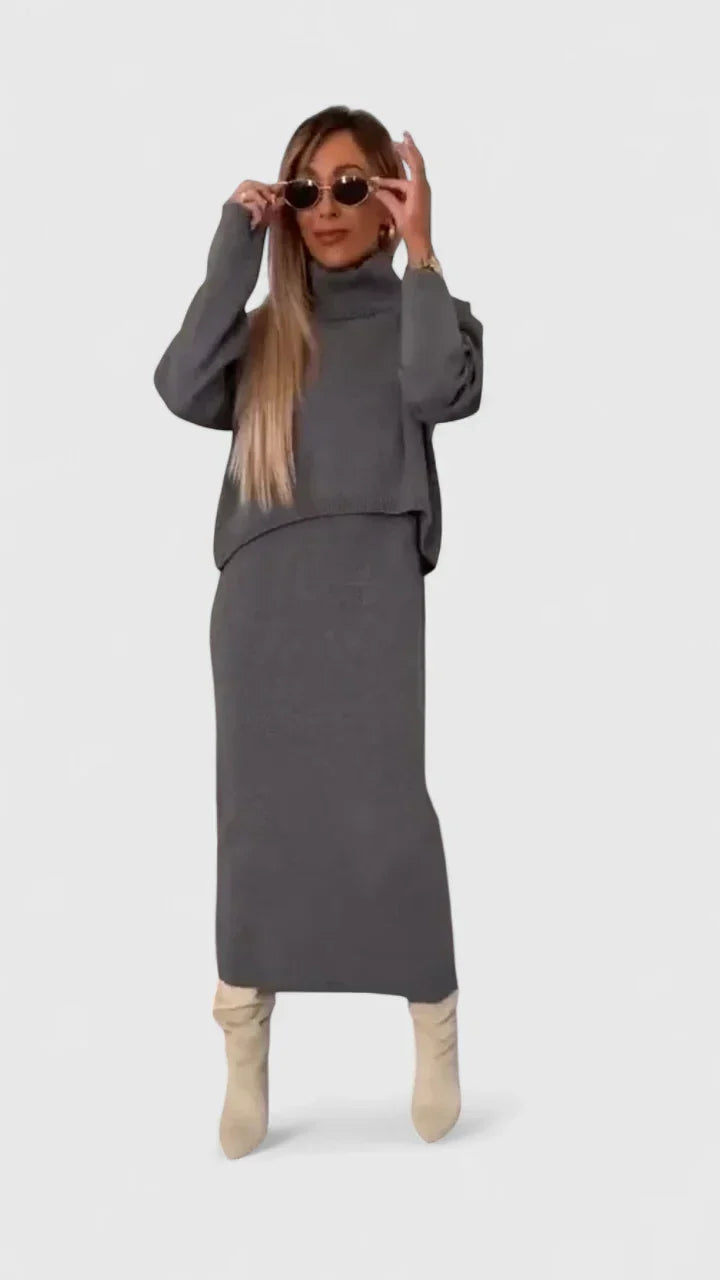 Chrystahl - Elegant Dress and Turtleneck Sweater Set