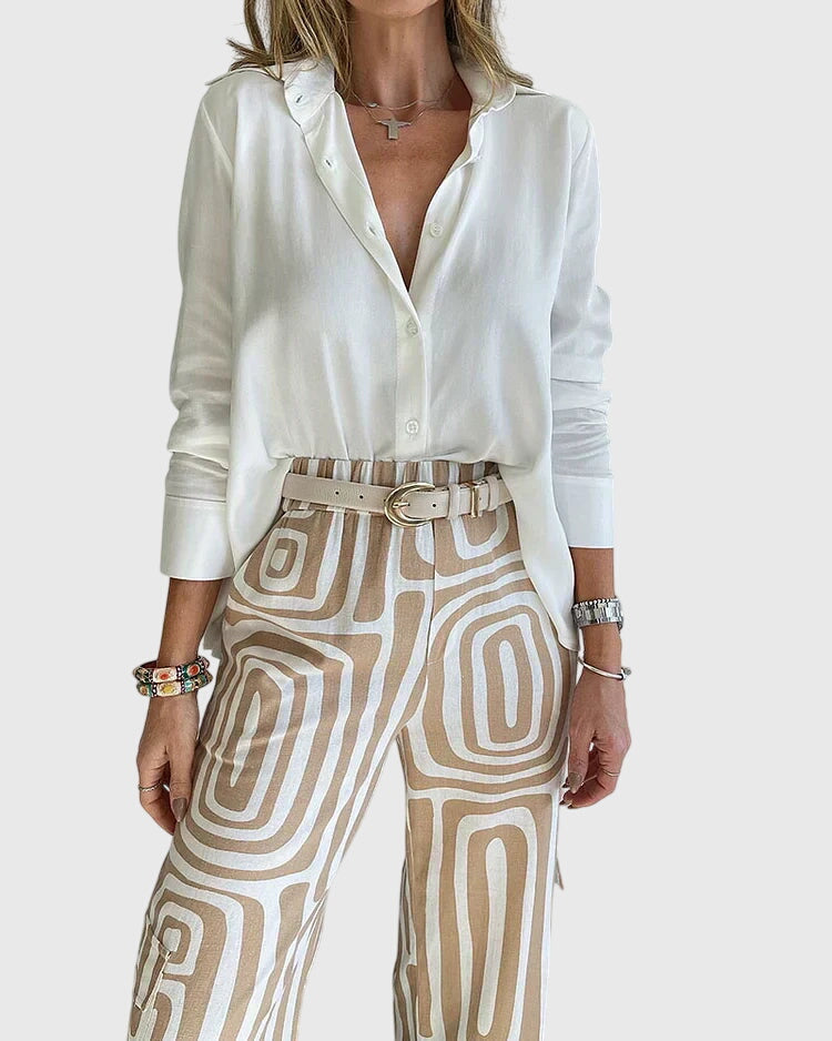 Emilia - Elegant Trousers Set with Free Blouse & Belt