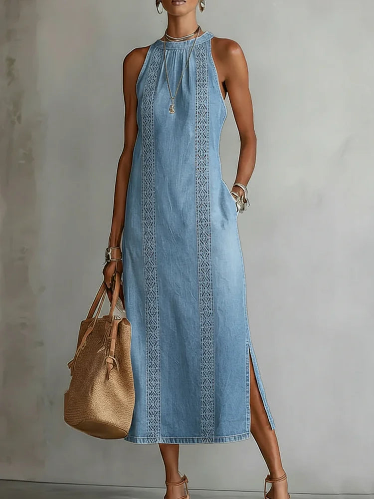 Soline - Vintage Lace Denim Dress
