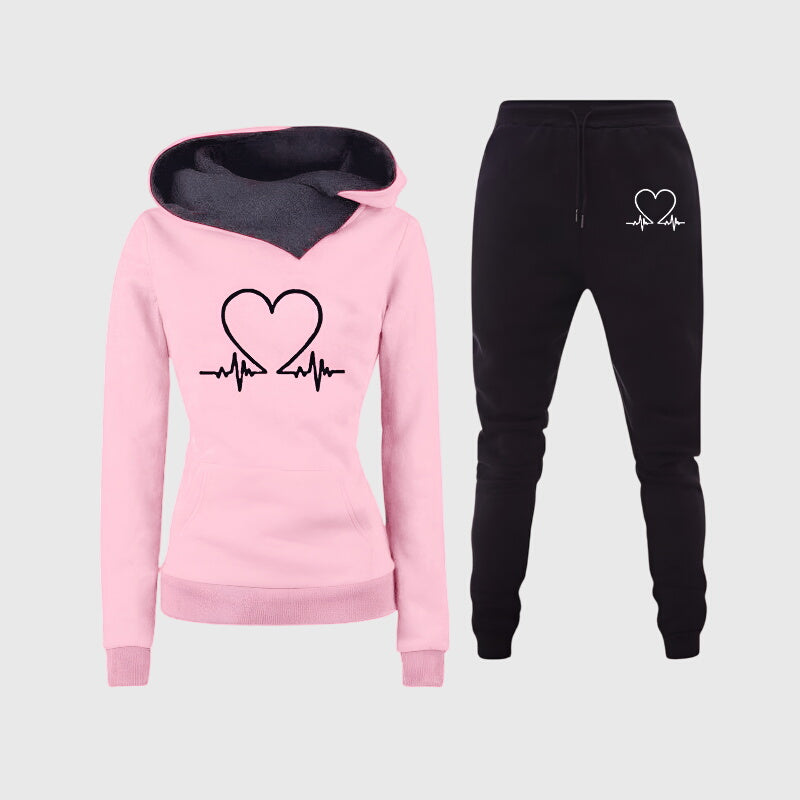 Heartbeat cozy printed loungewear tracksuit