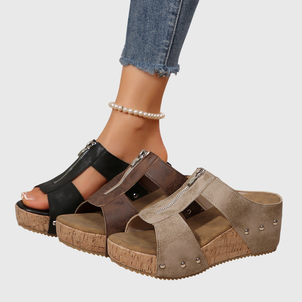 Jazlyn studded open toe supportive wedge sandals