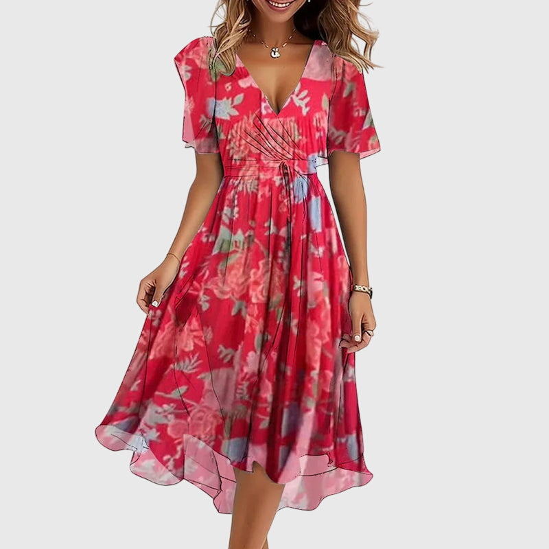 Catalina - Wrap-Style Flutter-Sleeve Midi Dress