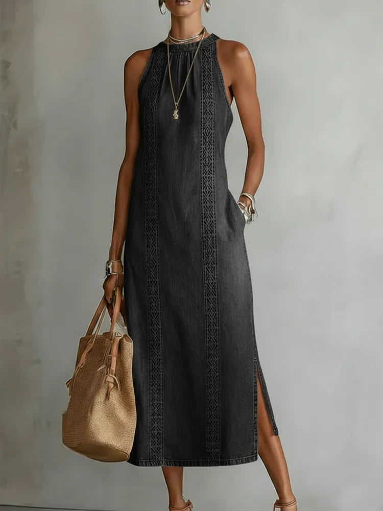 Soline - Vintage Lace Denim Dress