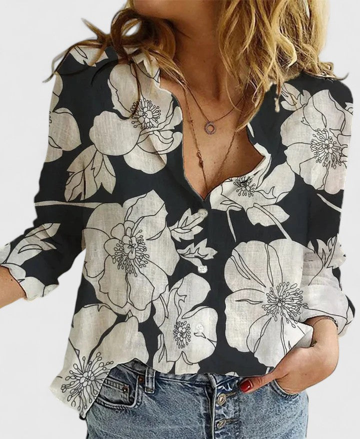 Manon - Cotton-Linen Blend Lapel Collar Blouse