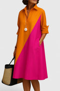 Auryzzella Color-Block Midi Dress showcasing bold vibrant contrast paneling