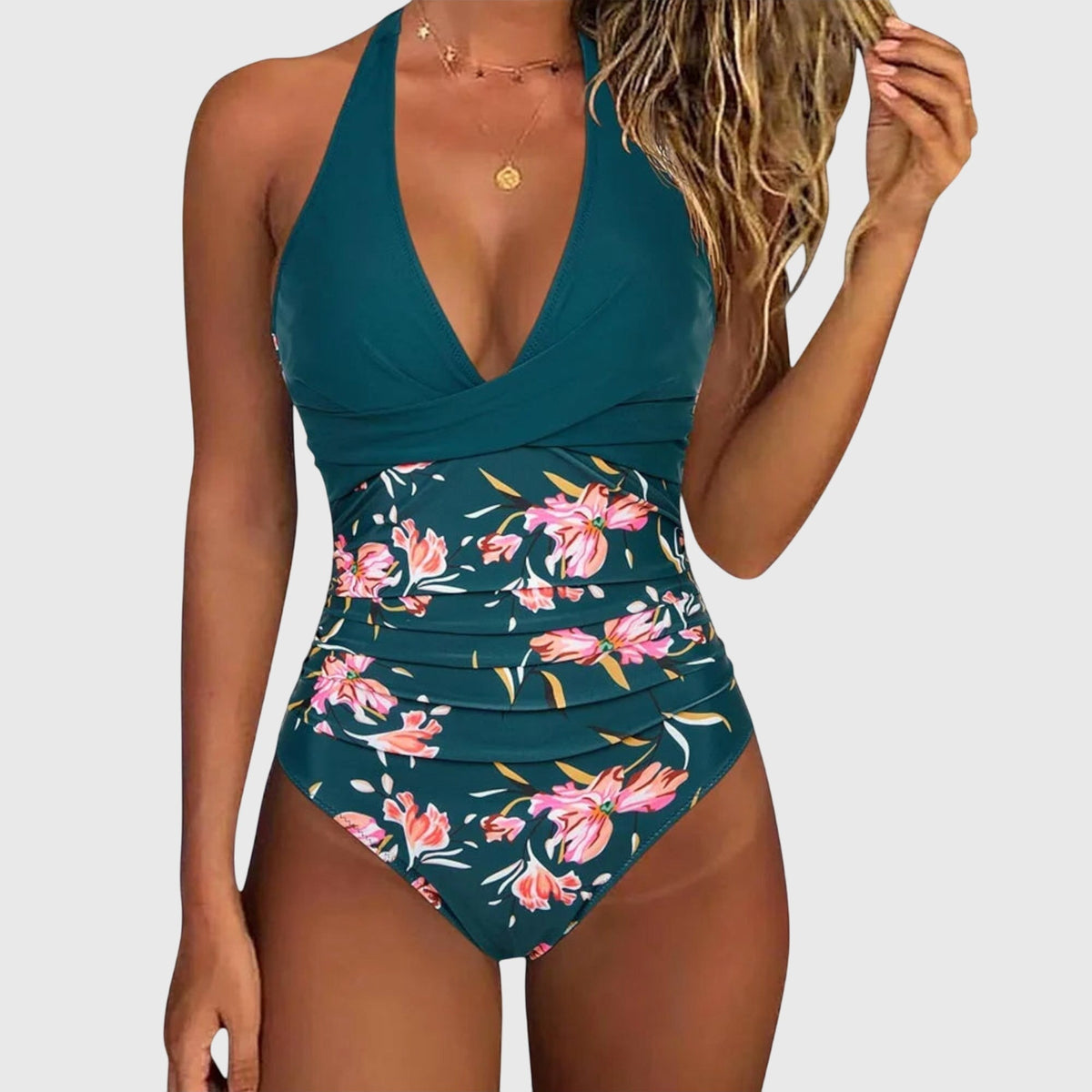 Emilie - Elegant V-Neck One-Piece Swimsuit