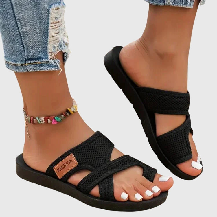 Ellyn elastic strap support sandals with arch contouring