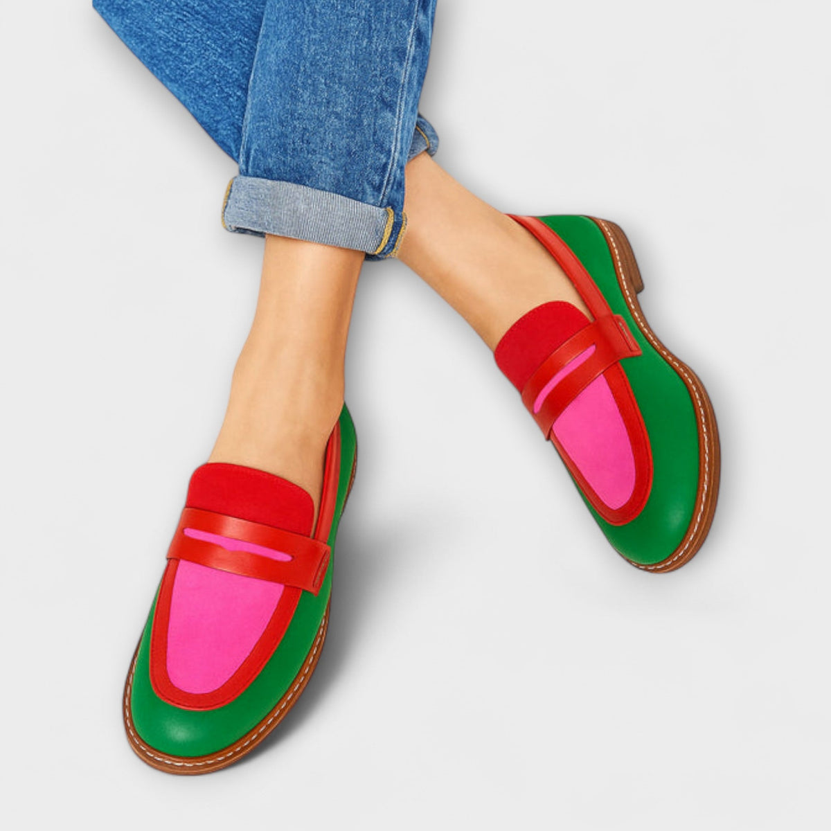 Nyla casual contrast handcrafted leather loafers