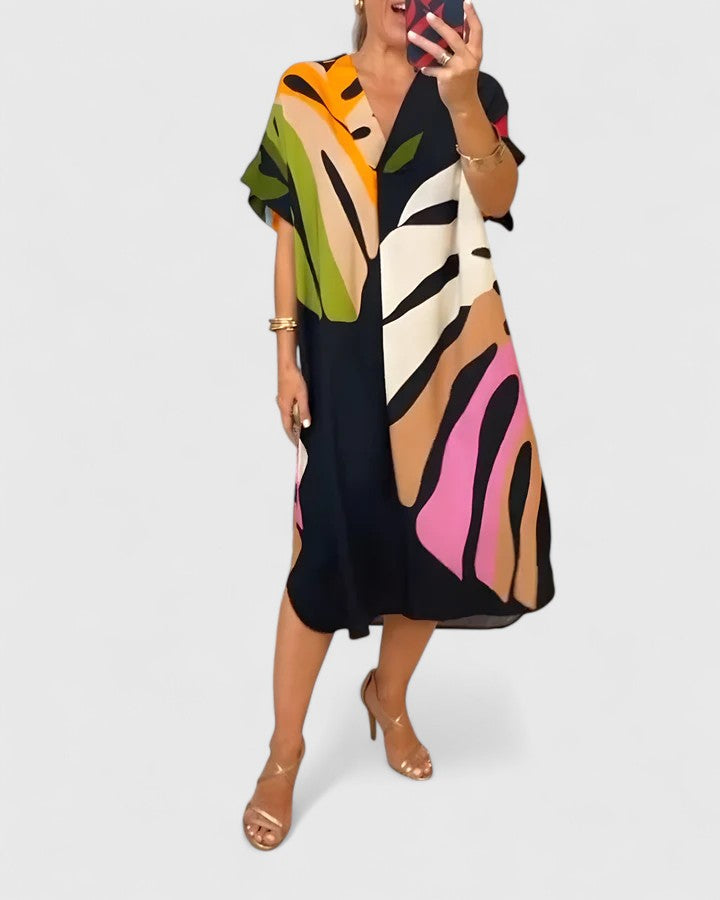 Delphine - Palm Leaf Print Midi Dress