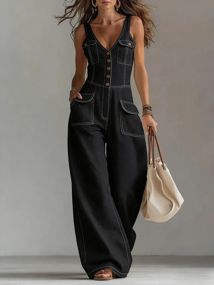 Octavie - Loose Wide-Leg Denim Jumpsuit