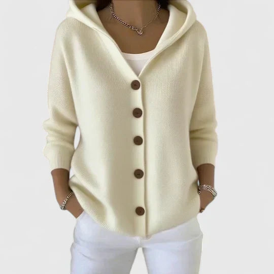 Rhezalynn - Button-Front Hooded Cardigan