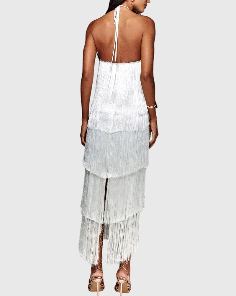 Saddie Halter Fringe Party Dress