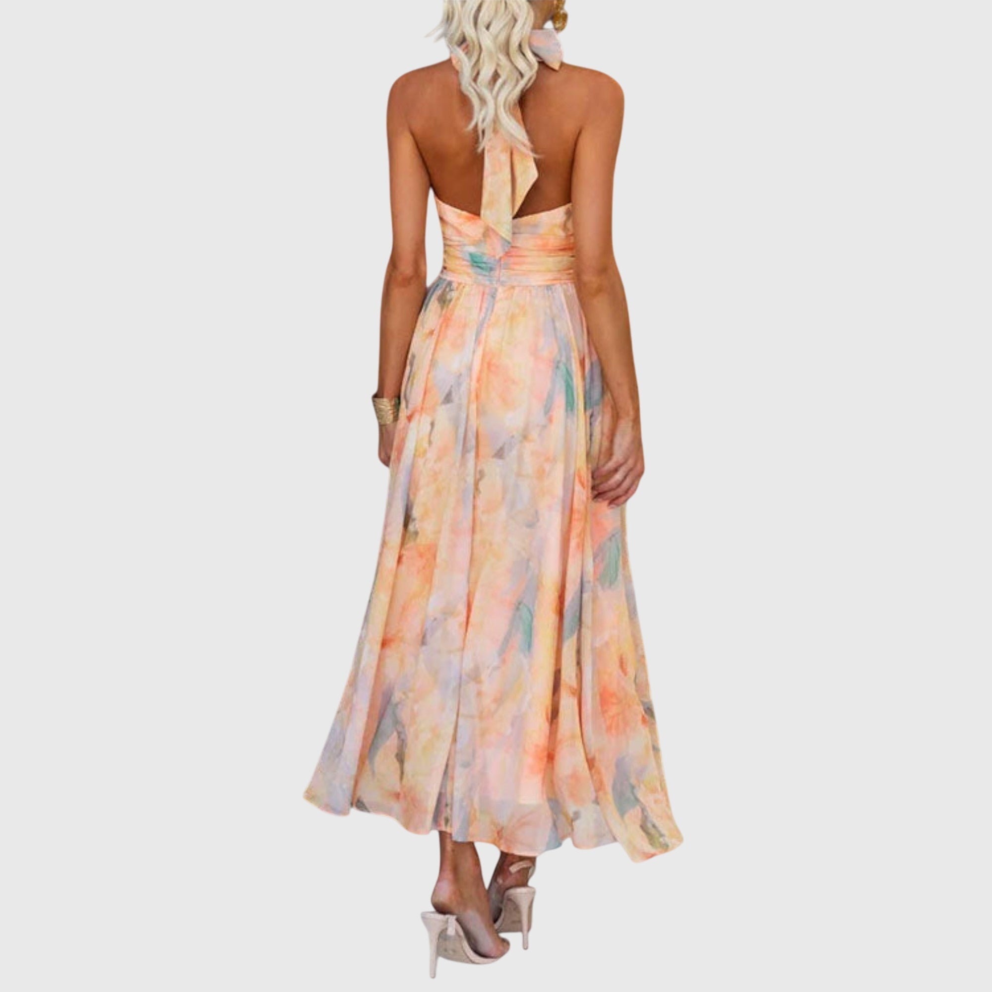 Nicole Watercolor Open-Back Maxi Dress